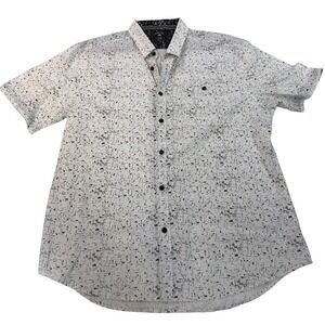 Level Ten Button Down Shirt White Black Abstract Modern Fit Short Sleeve 2XL Men